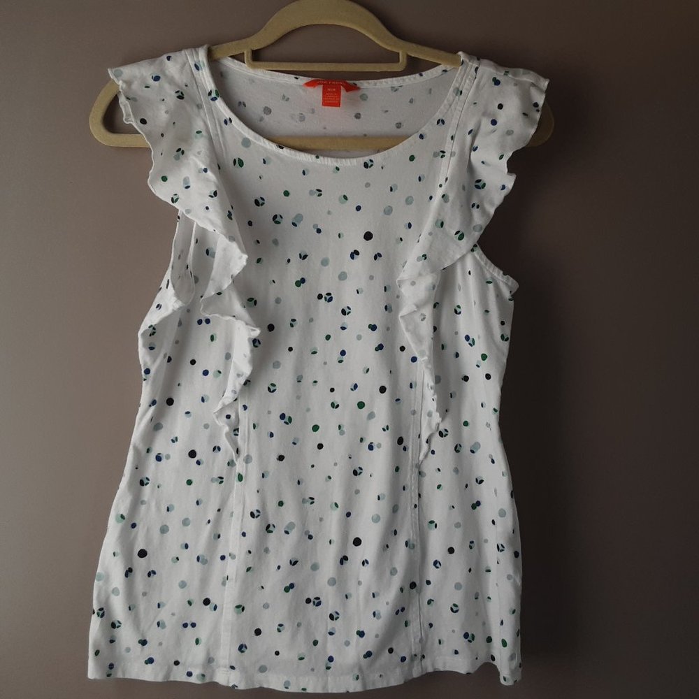 🌞Joe Fresh Ruffle Polka dot White Cap Sleeve Top